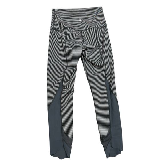 Lululemon Wunder Under Crop Mesh Stripe Leggings | Size 6 (Est.) - Picture 4 of 5